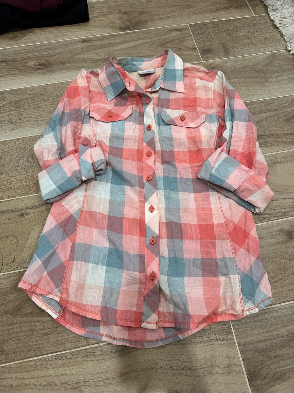 Columbia Pink and Light Blue Plaid Button-Down Shirt